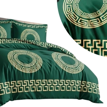 Pościel 160x200 bawełna zielona butelkowa w greckie wzory PK791 z PRZEŚCIERADŁEM